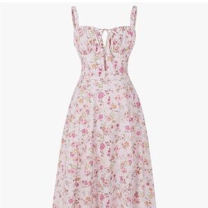Floral Pink Corset Midi Dress